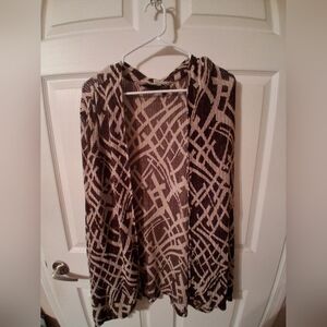 Maggie Barnes Textured Knit Cardigan in Brown and Cream